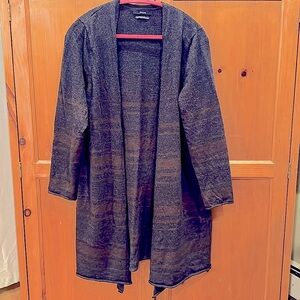 Tahari Wool Long Open Cardigan Charcoal Gray and Maroon Women’s XL